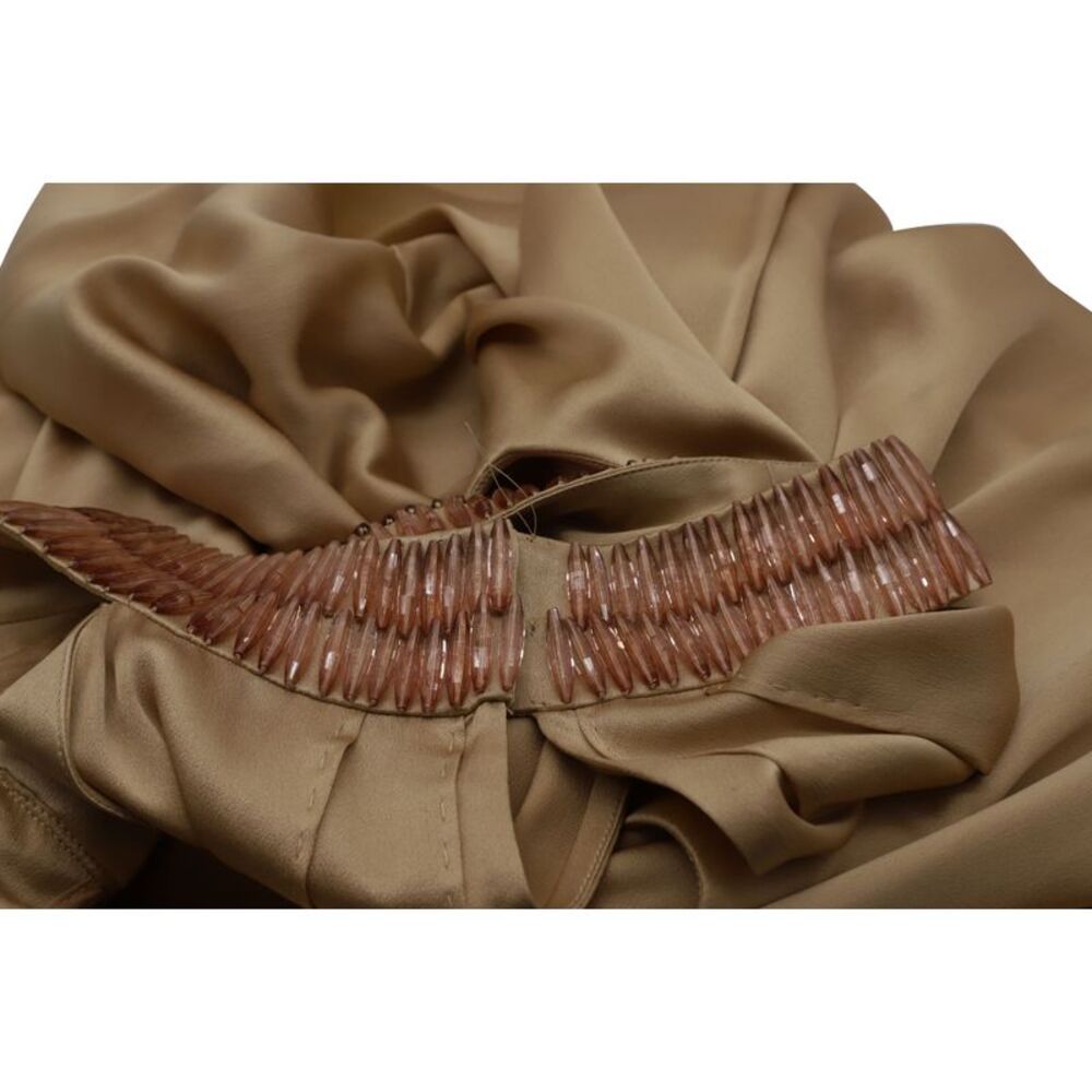 Alberta Ferretti Embellished Neck Detail Belted Dress in Beige Silk - Picture 3 of 6